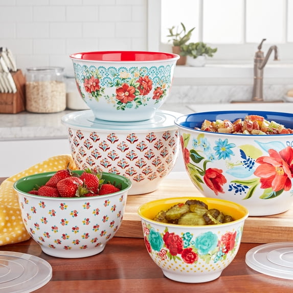 The Pioneer Woman Spring Bouquet Melamine Mixing Bowl Set, 10-Piece, 5 Bowls with 5 Lids thumbnail 2